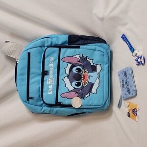 Walt Disney World STITCH Ultra Violent Ink Backpack, Coin Purse and Keychain